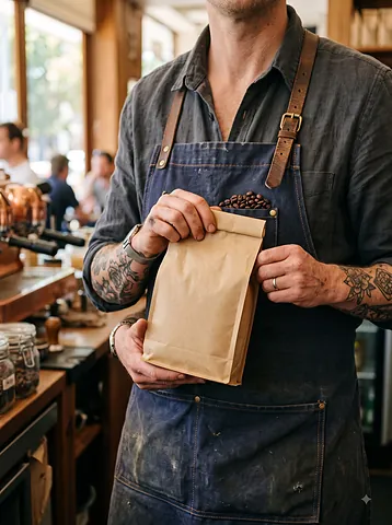 Barista holding coffee beans