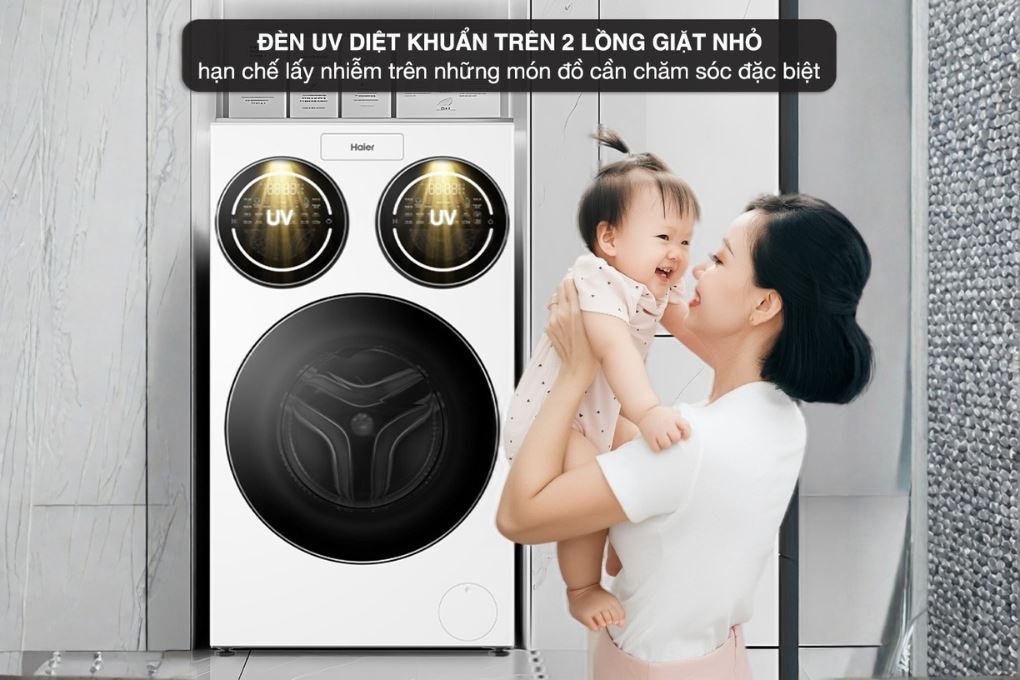 Đèn UV - Máy giặt Haier 3 lồng MultiWash Inverter 14 kg HW140-BD14697WU1