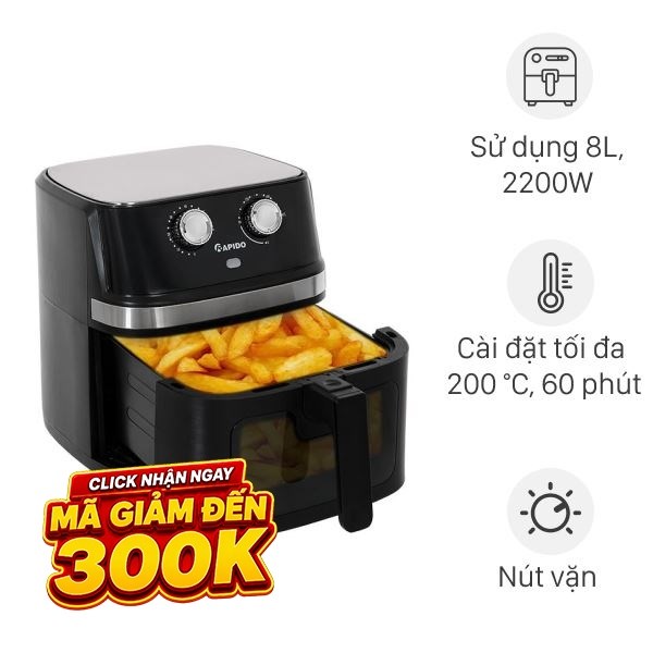 Nồi chiên không dầu Rapido 8 lít RAF-8.0M2 Mẫu