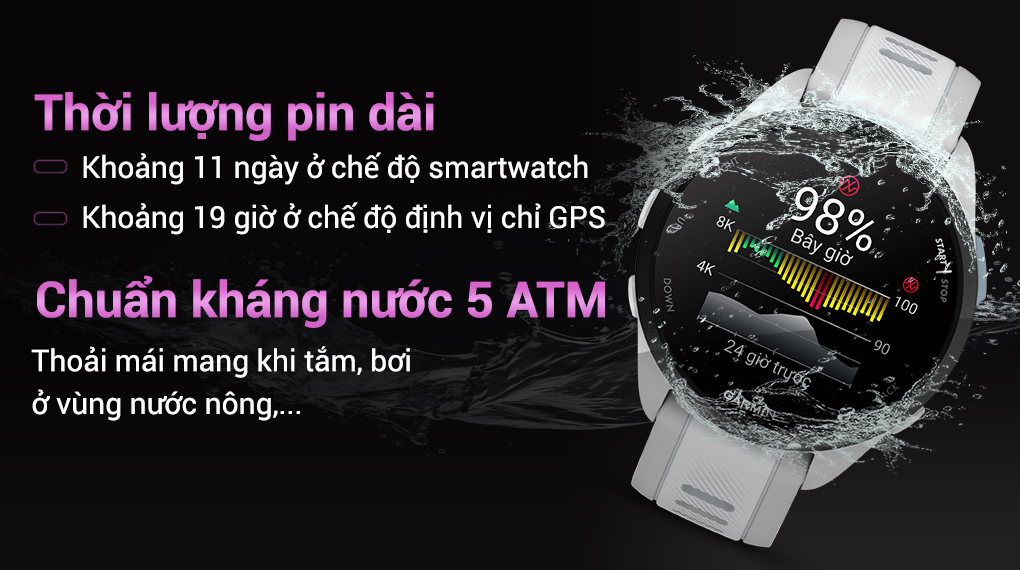 Garmin Forerunner 165 43mm - Pin và chống nước