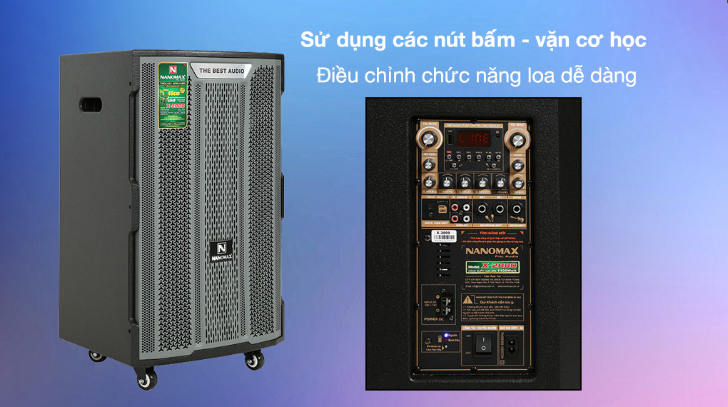 Loa Kéo karaoke Nanomax X-2000 1100W - Sử dụng các núm bấm vặn cơ học để điều khiển chức năng loa