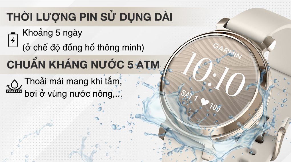 Đồng hồ thông minh Garmin Lily 2 34mm - Pin và chống nước