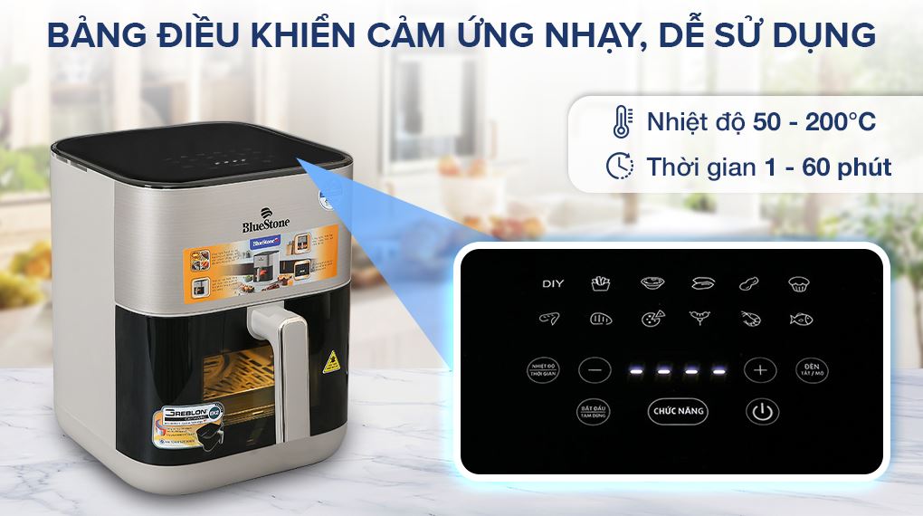 Nồi chiên không dầu BlueStone AFB-5867 6 lít - Bảng điều khiển