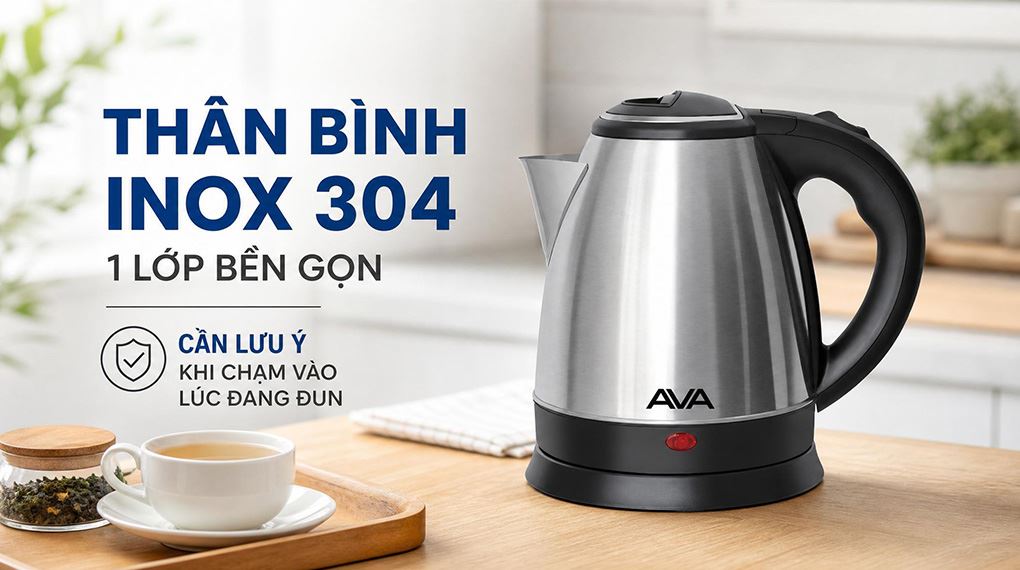 Bình đun siêu tốc AVA 1.5 lít KS01 - Thân bình inox 304