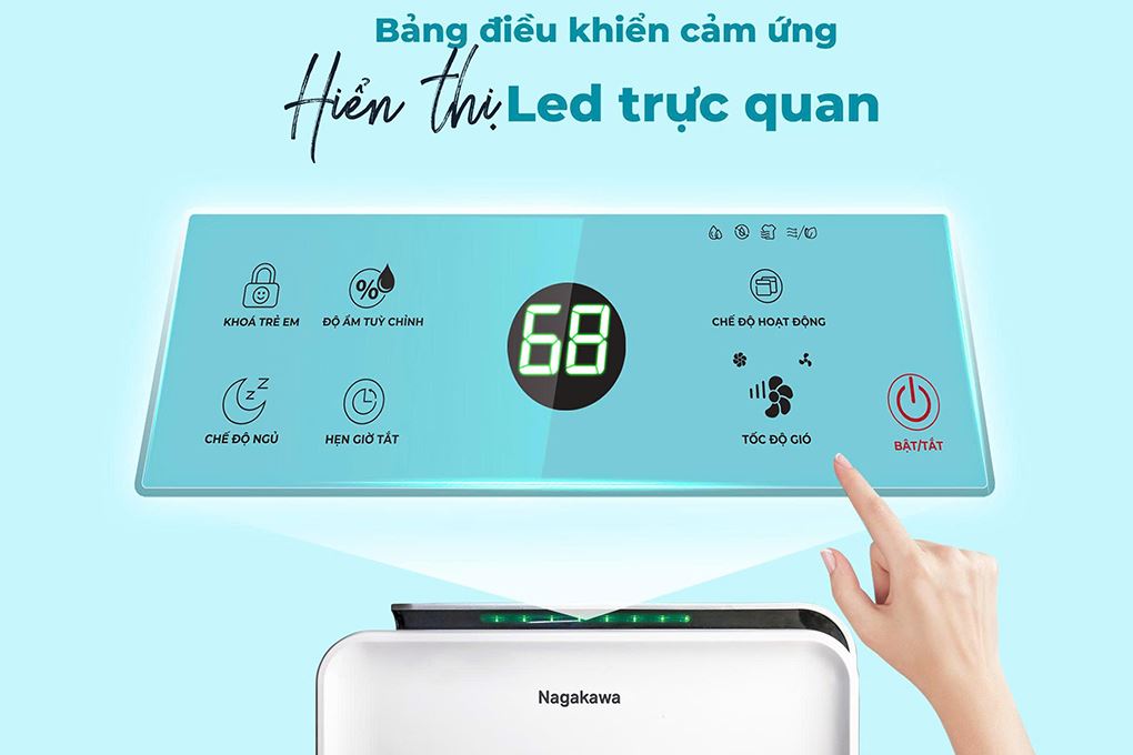 Máy hút ẩm kết hợp lọc không khí Nagakawa NAD8668 - Bảng điều khiển