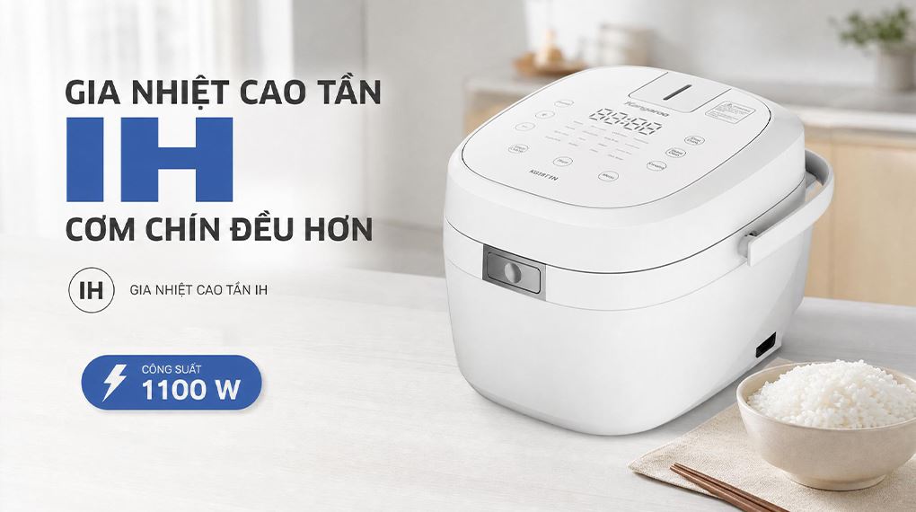 Cơm chín đều hơn nhờ gia nhiệt cao tần IH - Nồi cơm cao tần Kangaroo 1.2 lít KGR12IH1