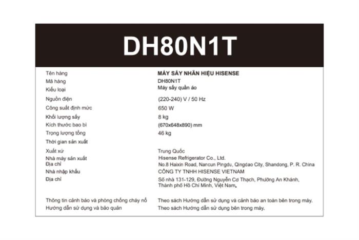 Máy sấy bơm nhiệt Hisense 8 Kg DH80N1T Mẫu — ảnh 8