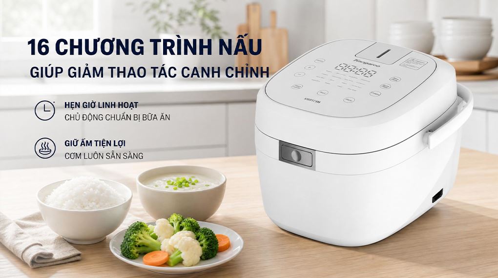 16 chương trình nấu giúp giảm thao tác canh chỉnh - Nồi cơm cao tần Kangaroo 1.2 lít KGR12IH1