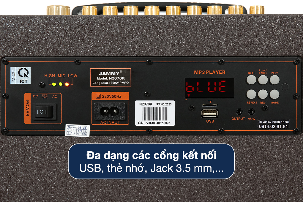 Loa karaoke xách tay Jammy N2070K 350W - Trang bị nhiều cổng kết nối khác tiện lợi cho việc sử dụng