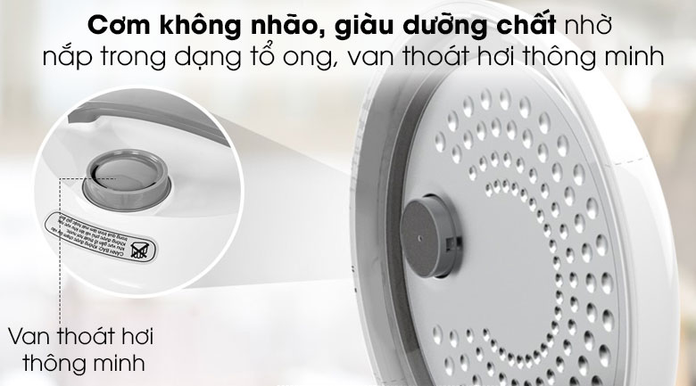 Nồi cơm nắp gài Sunhouse 1.8 lít SHD8603 - Nắp trong dạng tổ ong ngăn hơi nước rơi ngược vào cơm, giữ cơm nóng ngon, hạn chế thiu nhão