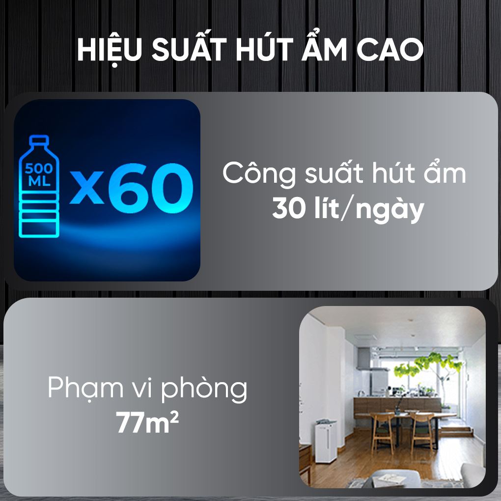 Máy hút ẩm Sharp DW-T30HV-W - Công suất và độ ồn