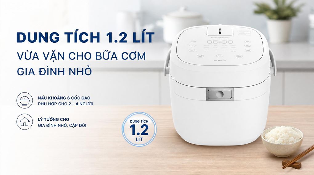Dung tích 1.2 lít vừa vặn cho bữa cơm gia đình nhỏ - Nồi cơm cao tần Kangaroo 1.2 lít KGR12IH1