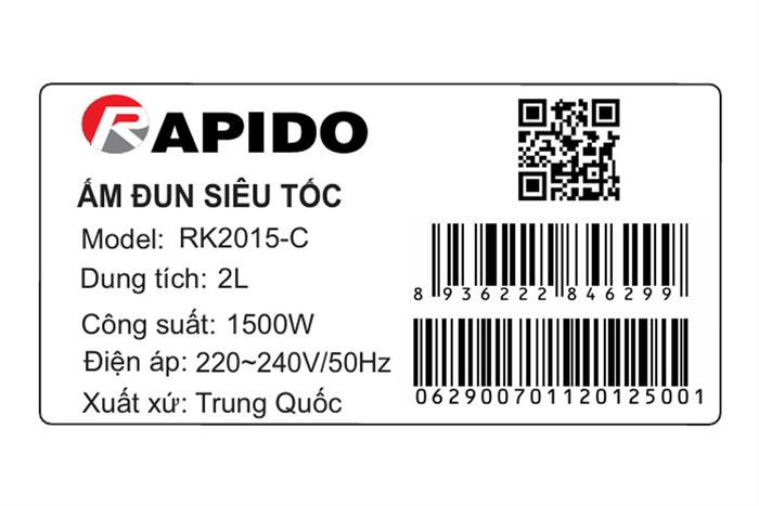 Bình đun siêu tốc Rapido 2 lít RK2015-C Mẫu — ảnh 5