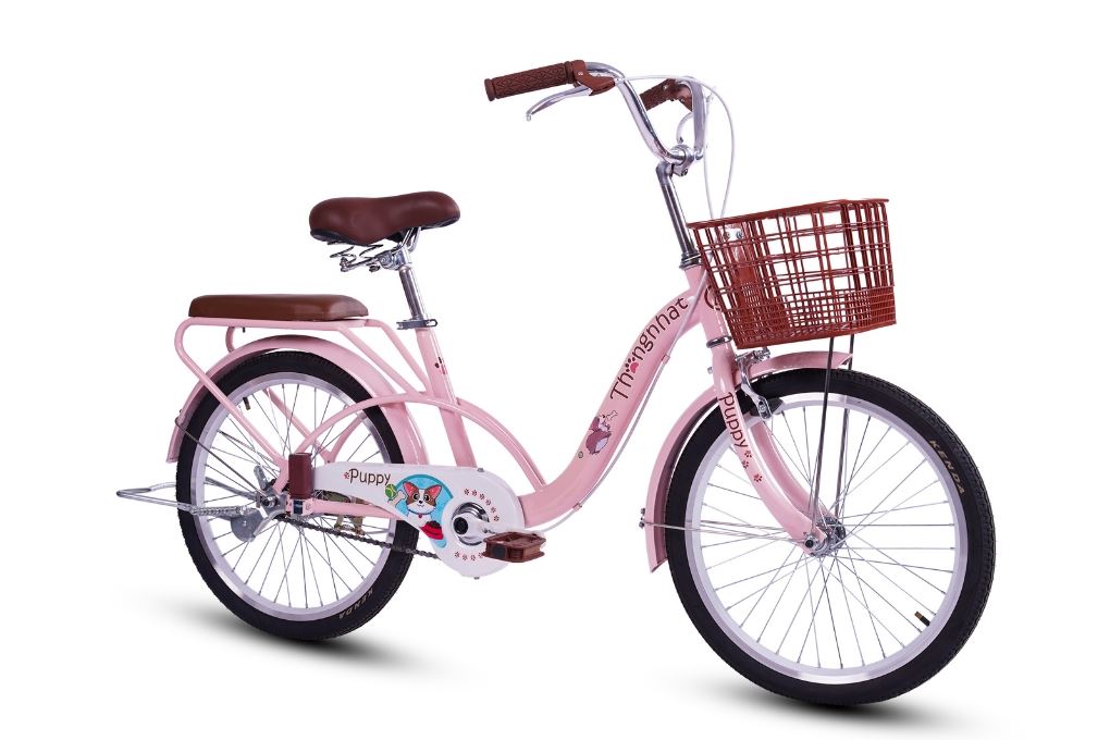 Xe đạp trẻ em nữ Thống Nhất Puppy 20 inch Hồng