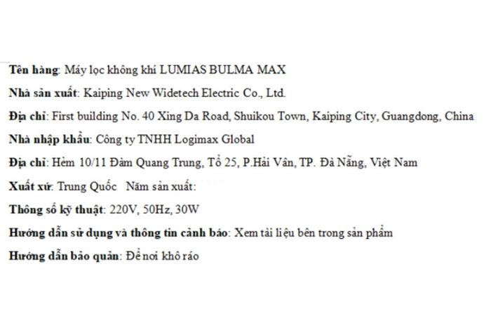Máy lọc không khí Lumias Bulma Max 30W Mẫu — ảnh 4