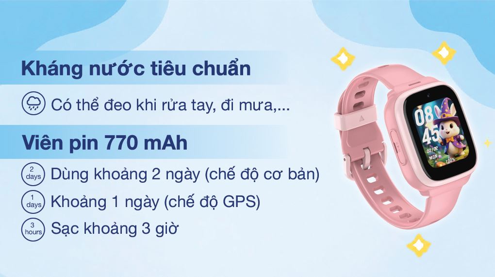 Đồng hồ thông minh KidCare Sight S5 sở hữu pin lớn cùng chuẩn kháng nước IP68