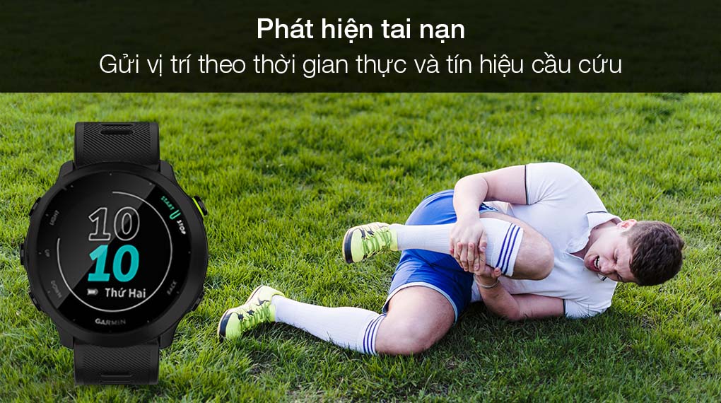 Đồng hồ thông minh Garmin Forerunner 55 dây silicone đen có tính năng theo dõi và phát hiện sự cố