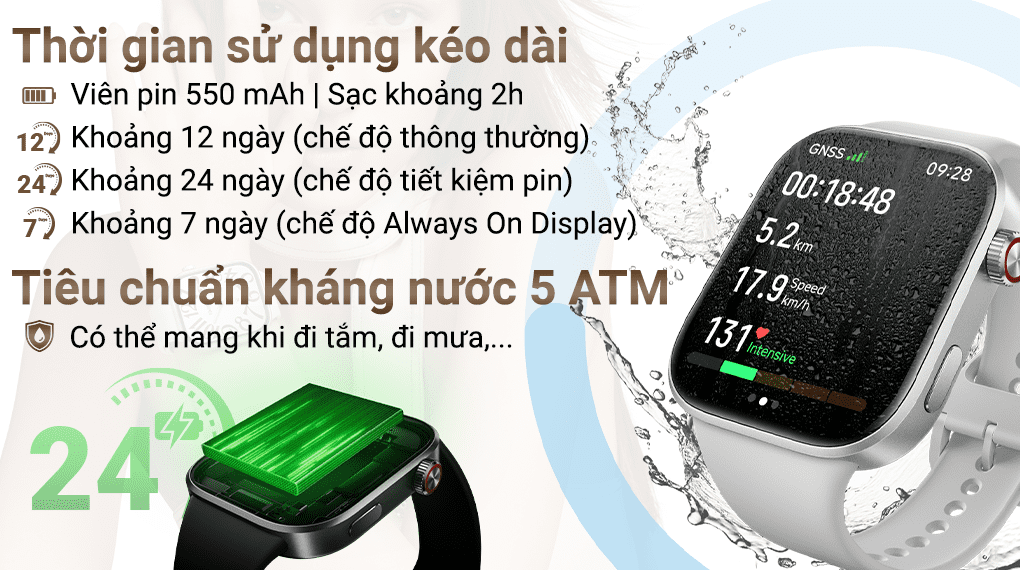 Xiaomi Redmi Watch 6 chống nước 5ATM, phù hợp sinh hoạt và thể thao hằng ngày