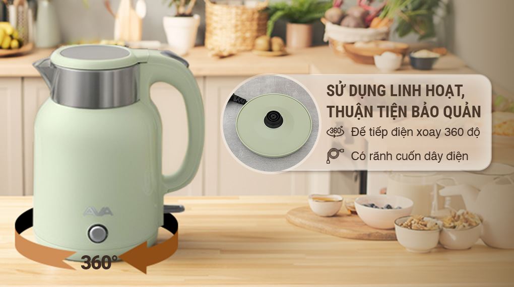 Bình đun siêu tốc AVA 1.8 lít KD34 - Đế tiếp điện
