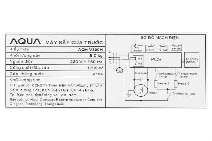 Máy sấy thông hơi Aqua 8 Kg AQH-V800H SS — ảnh 10