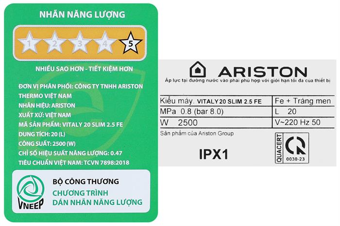 Máy nước nóng gián tiếp Ariston 20 lít VITALY 20 SLIM 2.5 FE 2024 — ảnh 8