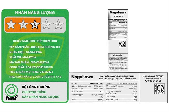 Nagakawa Inverter 1 HP NIS-C09R2T62 Mẫu — ảnh 10