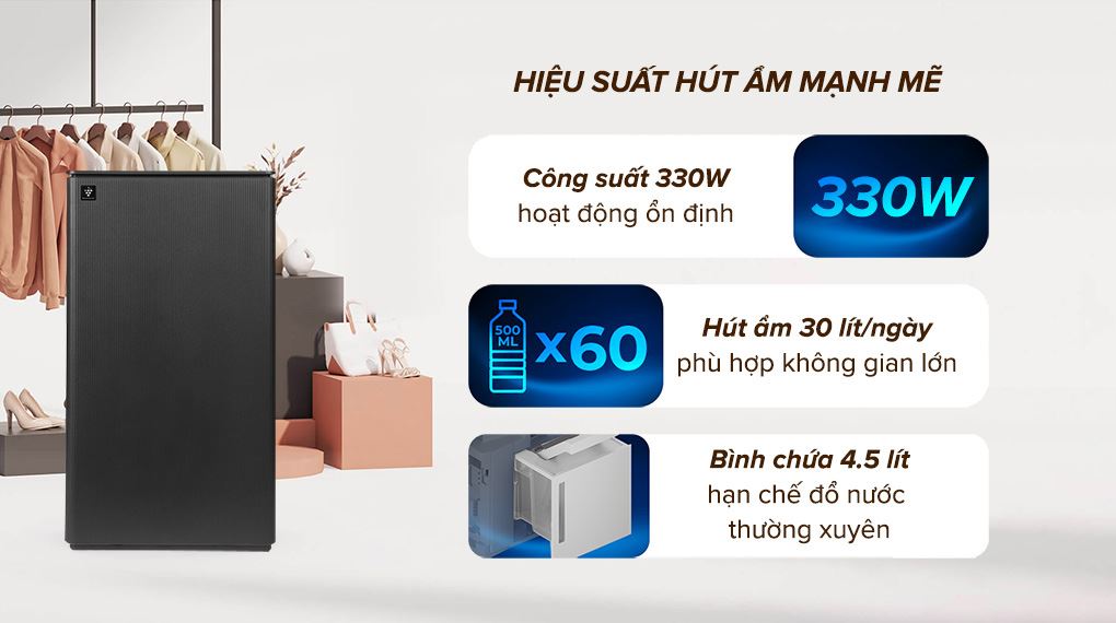 Máy hút ẩm Sharp DW-T30FV-H - Hiệu suất hút ẩm