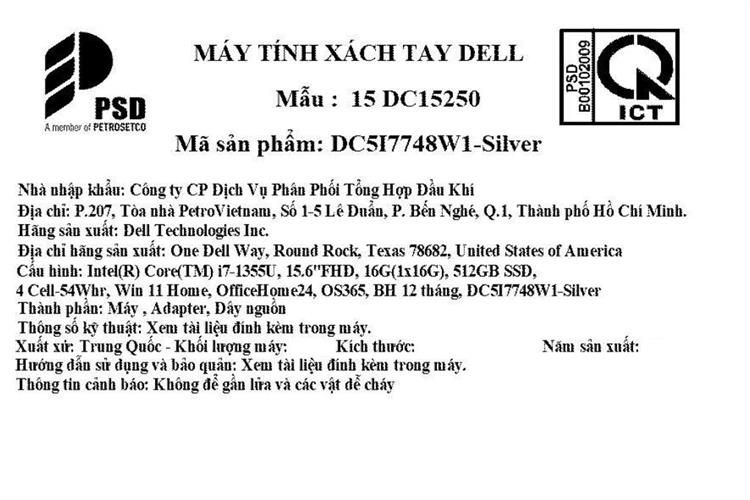Dell 15 DC15250 i7 1355U (DC5I7748W1) — ảnh 7
