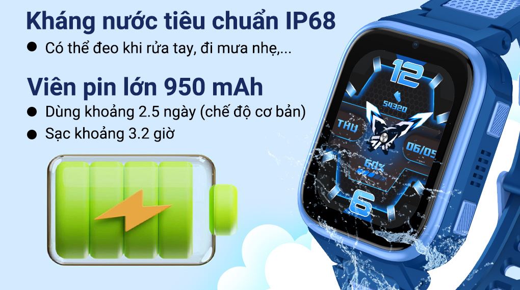 Kidcare Sight S25 tranng bị chuẩn kháng nước IP68 cho phép mang khi rửa tay, viên pin lớn bền bỉ sử dụng đến 2.5 ngày