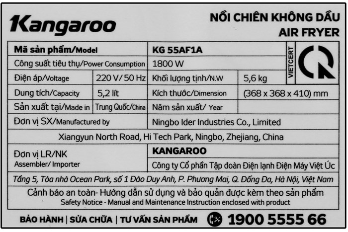 Nồi chiên không dầu Kangaroo 5.2 lít KG55AF1A — ảnh 10