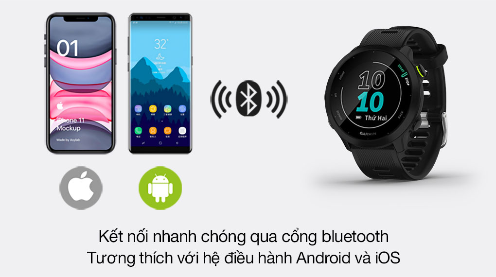 Đồng hồ thông minh Garmin Forerunner 55 dây silicone đen kết nối Bluetooth nhanh chống, tương thích Android và iOS