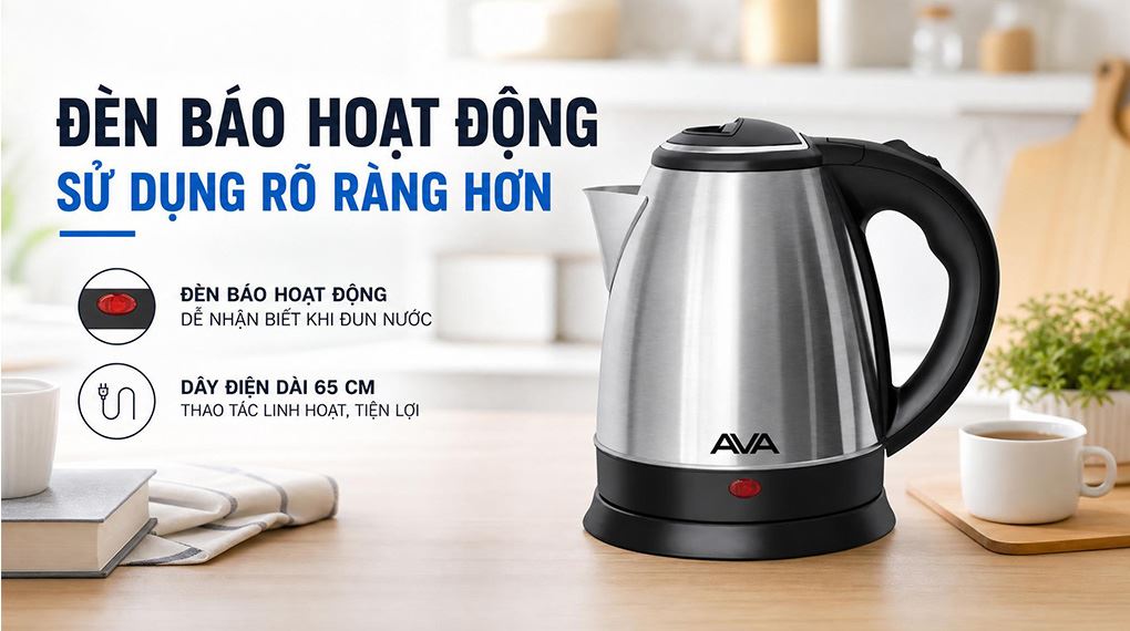 Bình đun siêu tốc AVA 1.5 lít KS01 - Đèn báo hoạt động
