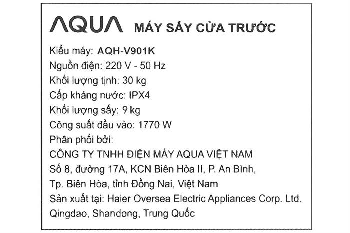 Máy sấy thông hơi Aqua 9 Kg AQH-V901K PS — ảnh 10