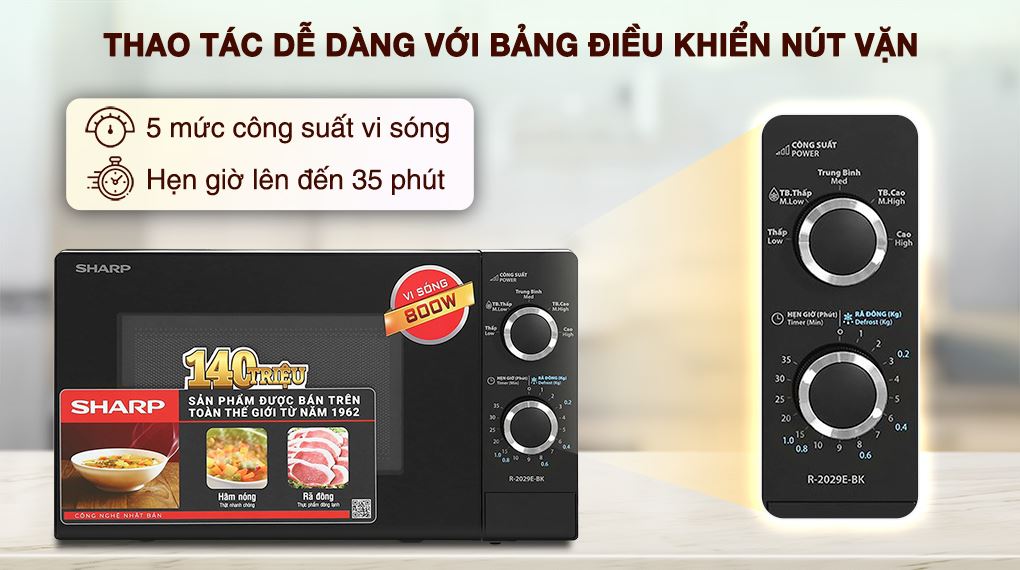 Lò vi sóng Sharp R-2029E-BK 20 lít - Bảng điều khiển