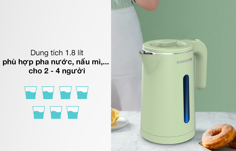 Dung tích - Bình đun siêu tốc Sunhouse 1.8 lít SHD1353