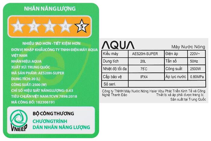 Máy nước nóng gián tiếp Aqua 20 lít AES20H-SUPER — ảnh 8