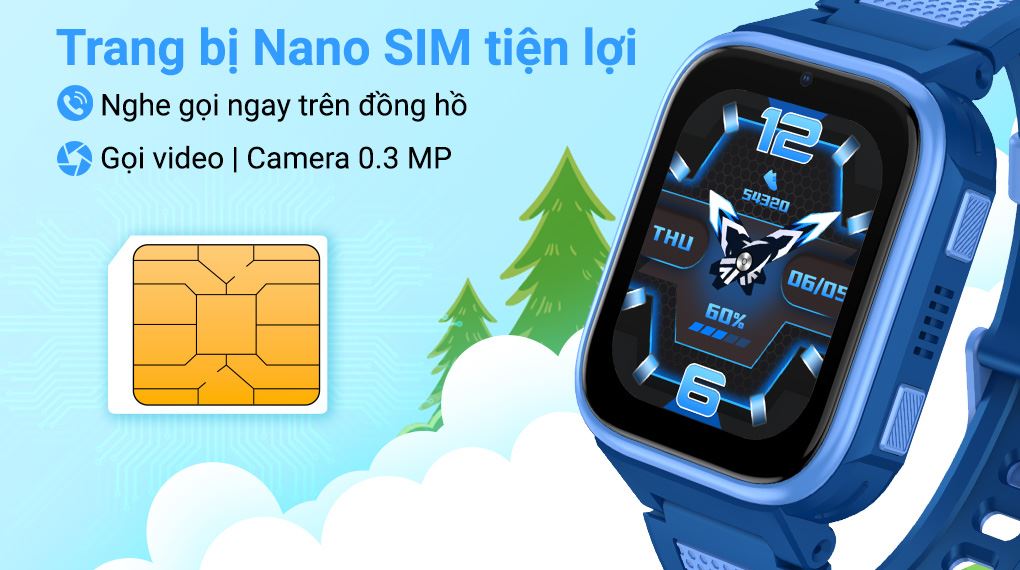 Đồng hồ định vị trẻ em Kidcare Sight S25 có khả năng kết nối 4G và Nano SIM, giúp cha mẹ và bé liên lạc dễ dàng qua gọi thoại hai chiều và gọi video trực tiếp