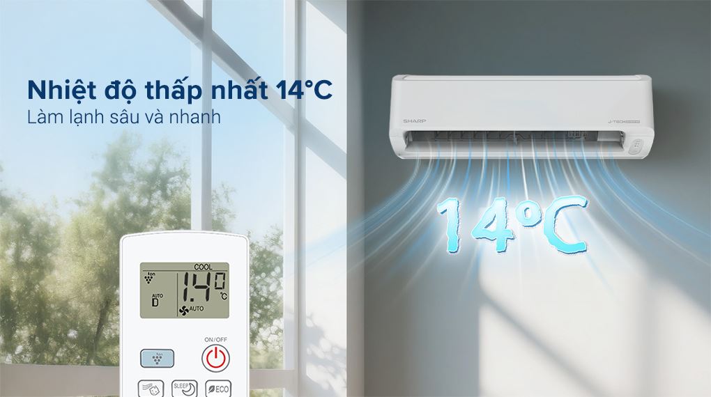 Cài đặt nhiệt 14 độ - Máy lạnh Sharp Inverter 1 HP AH-X10DEW
