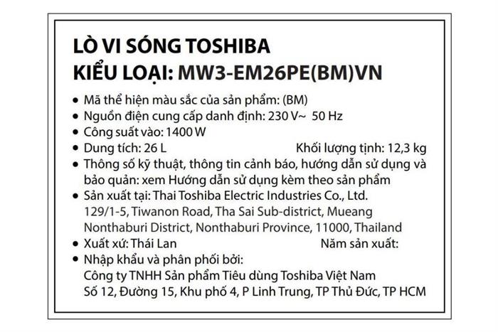 Lò vi sóng Toshiba MW3-EM26PE(BM)VN Mẫu — ảnh 6