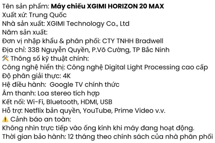 Máy chiếu Xgimi 4K UHD Horizon 20 Max — ảnh 9