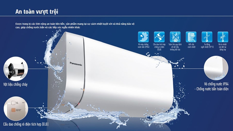 Máy nước nóng gián tiếp Panasonic DH-20HBMVW được tích hợp hàng loạt tính năng an toàn