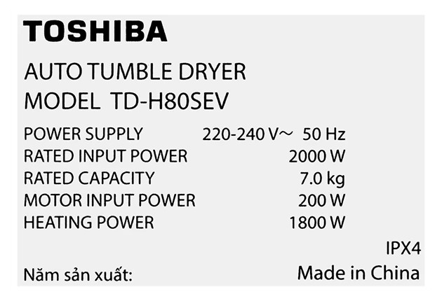 Máy sấy thông hơi 7 kg Toshiba TD-H80SEV(SK) — ảnh 5