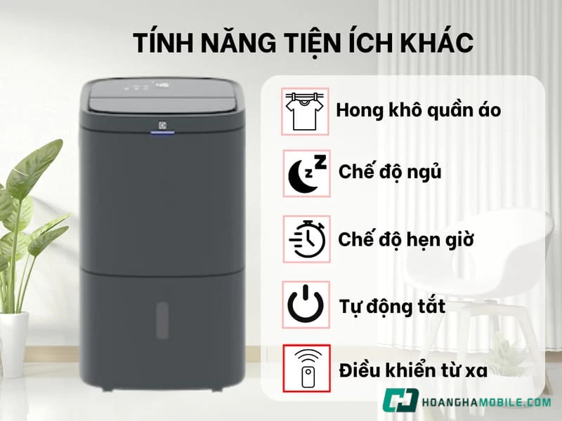 Máy hút ẩm kết hợp lọc khí Electrolux EDH14TRBD2 được tích hợp chế độ hong khô quần áo