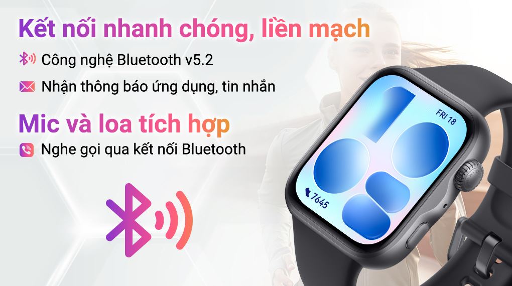 Đồng hồ Huawei Watch Fit 5 dây Fluoro hỗ trợ kết nối Bluetooth v5.2 ổn định và tiết kiệm năng lượng hơn
