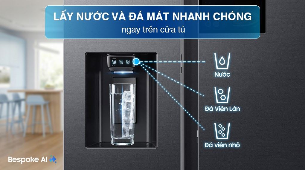 Tủ lạnh Samsung Inverter 615 lít Side By Side AI Home RS90F65D2FSV - Tính năng lấy đá ngoài