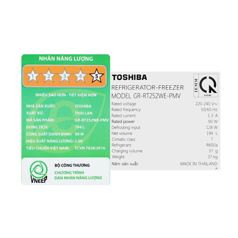 Tủ lạnh ngăn đá trên Toshiba ORIGIN Inverter 194 lít GR-RT252WE-PMV(52) — ảnh 5