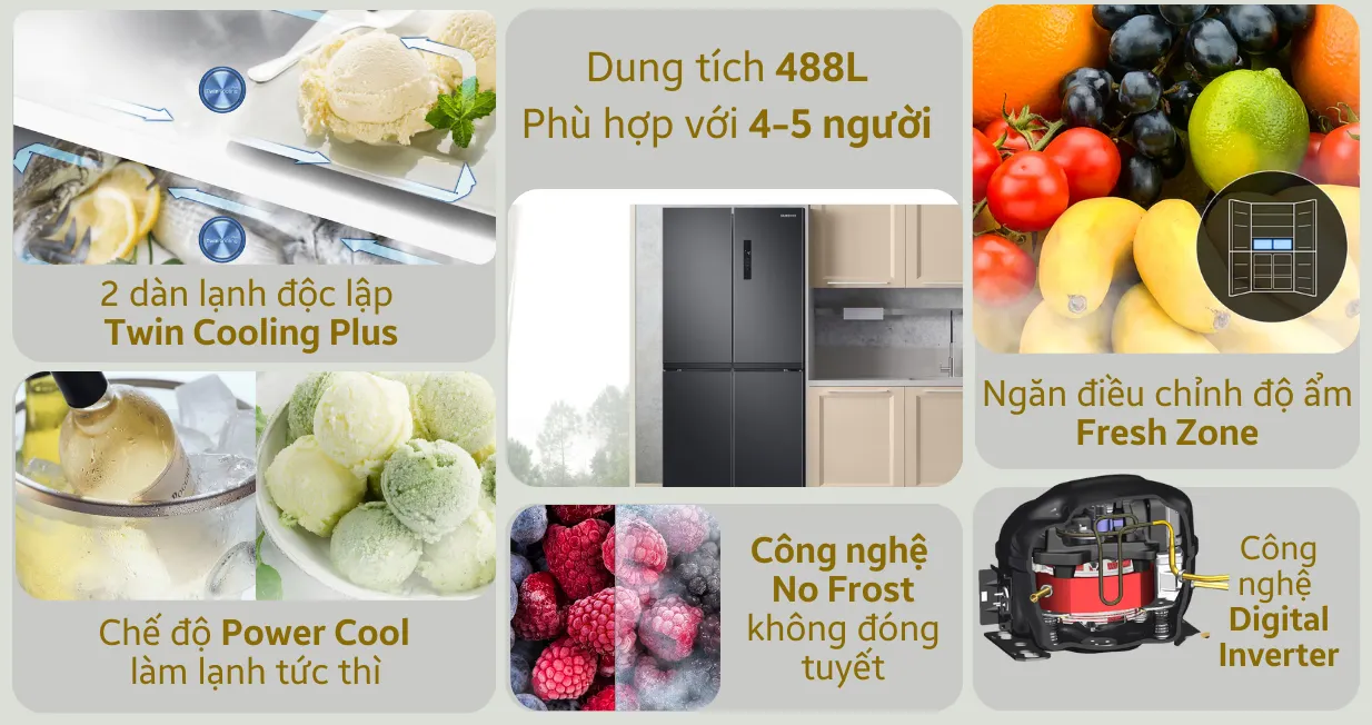 Tủ lạnh Samsung Multidoor 488 lít 2021 (RF48A4000B4/SV) — ảnh 2