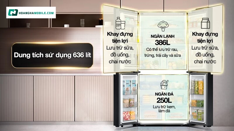 Dung tích lưu trữ thực phẩm tối ưu.