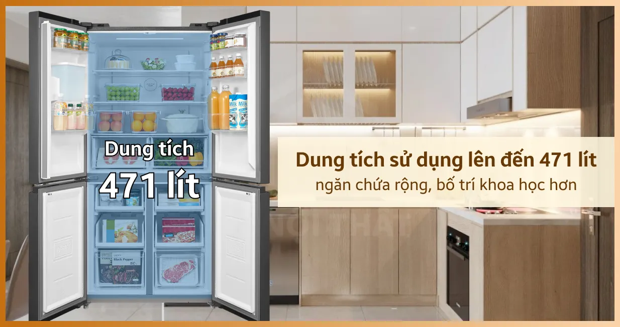 Tủ lạnh Toshiba Multidoor 471 lít 2025 (GR-RF606WI-PMV(60)-AG) — ảnh 4