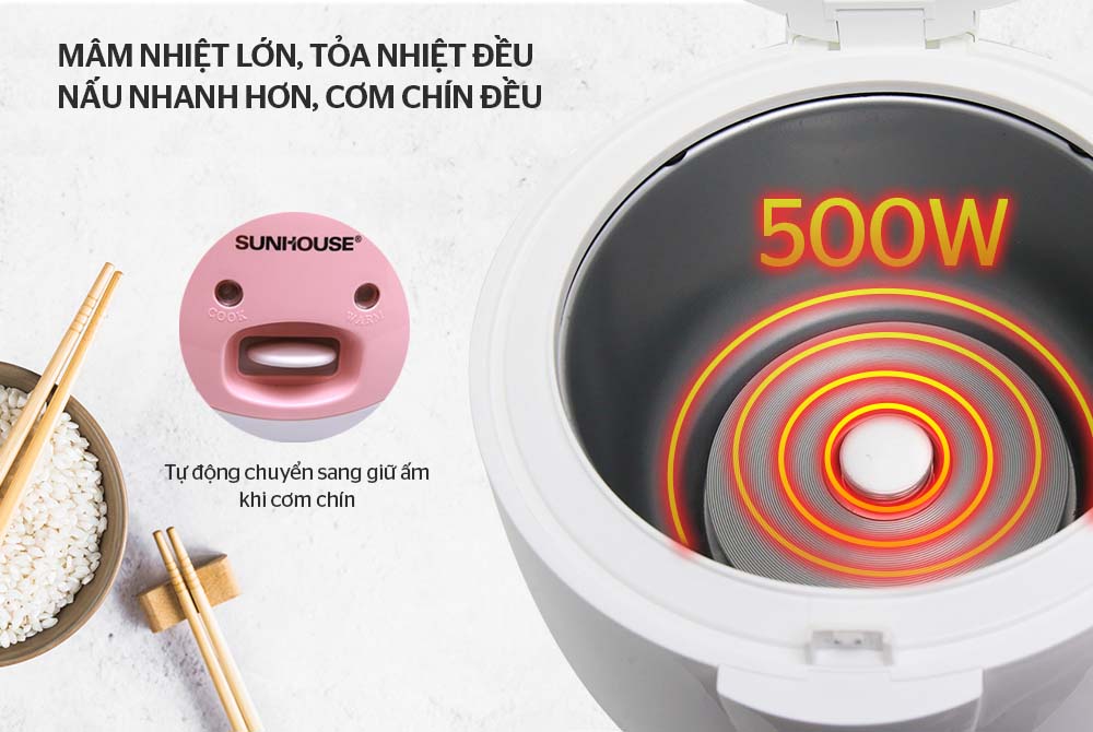 Nồi cơm điện Sunhouse SHD8217W 1.2 lít công suất 500W